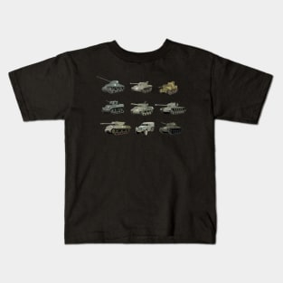 Multiple American WW2 Tanks and Armored Vehicles Kids T-Shirt